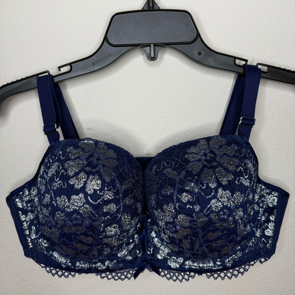 Adore Me bra bralette Navy silver lace Women’s Size 40C - Picture 6 of 6